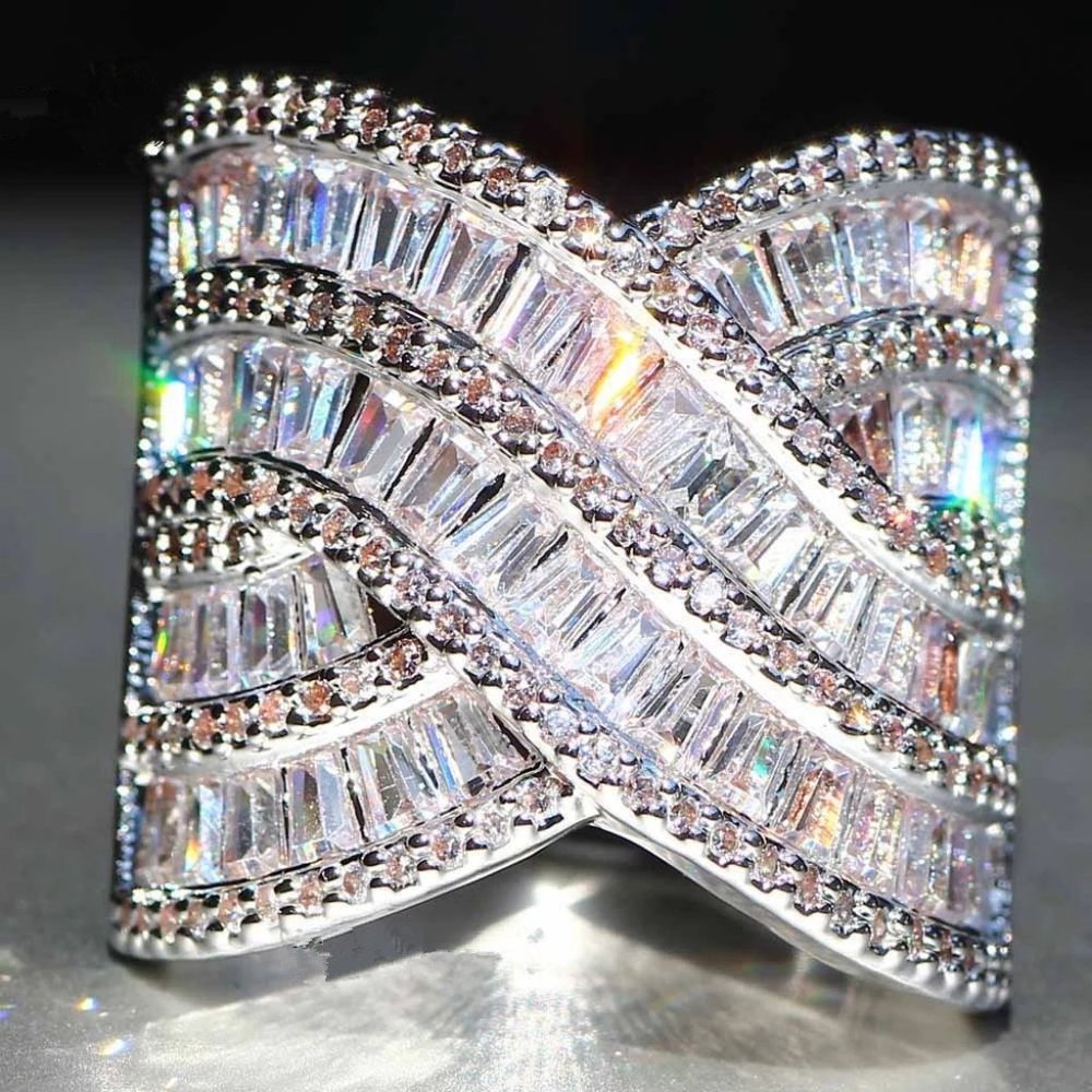 NEW 8.2 ct Silver Baguette Round Diamond Ring - Picture 3 of 4